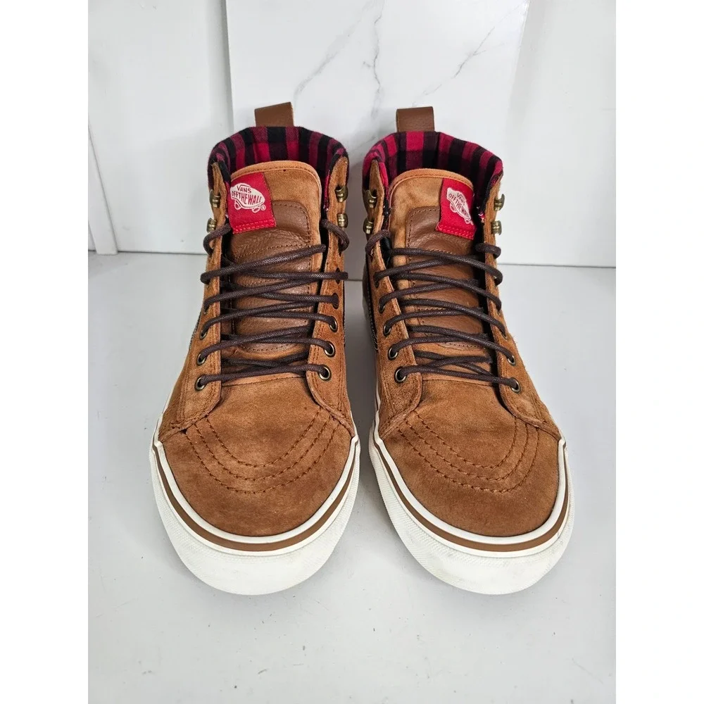 Vans Sk8-Hi MTE Glazed Ginger Brown Suede Plaid Flannel Mens 10.5 High Shoes